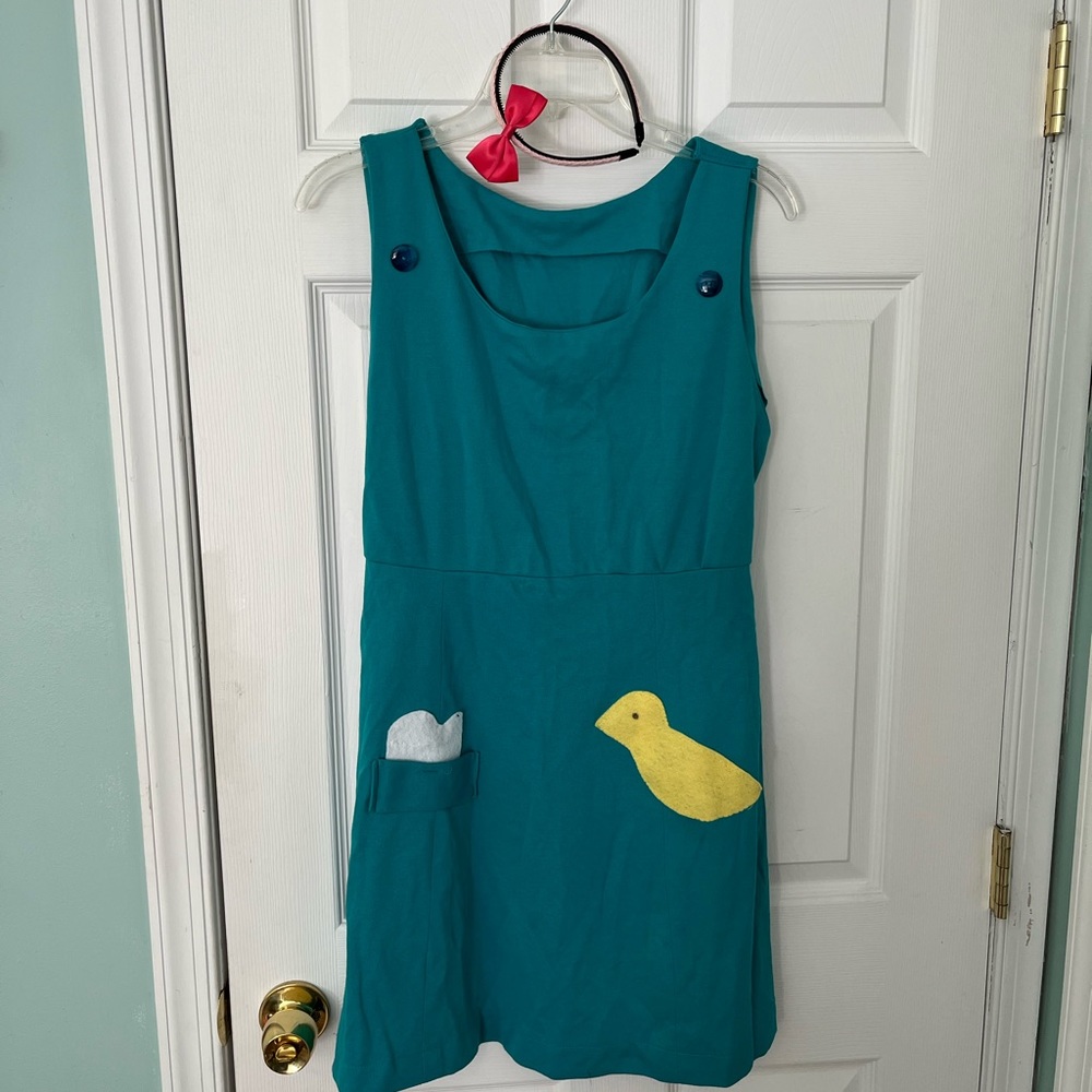 Teal Sleeveless Dress with Bird Appliqué